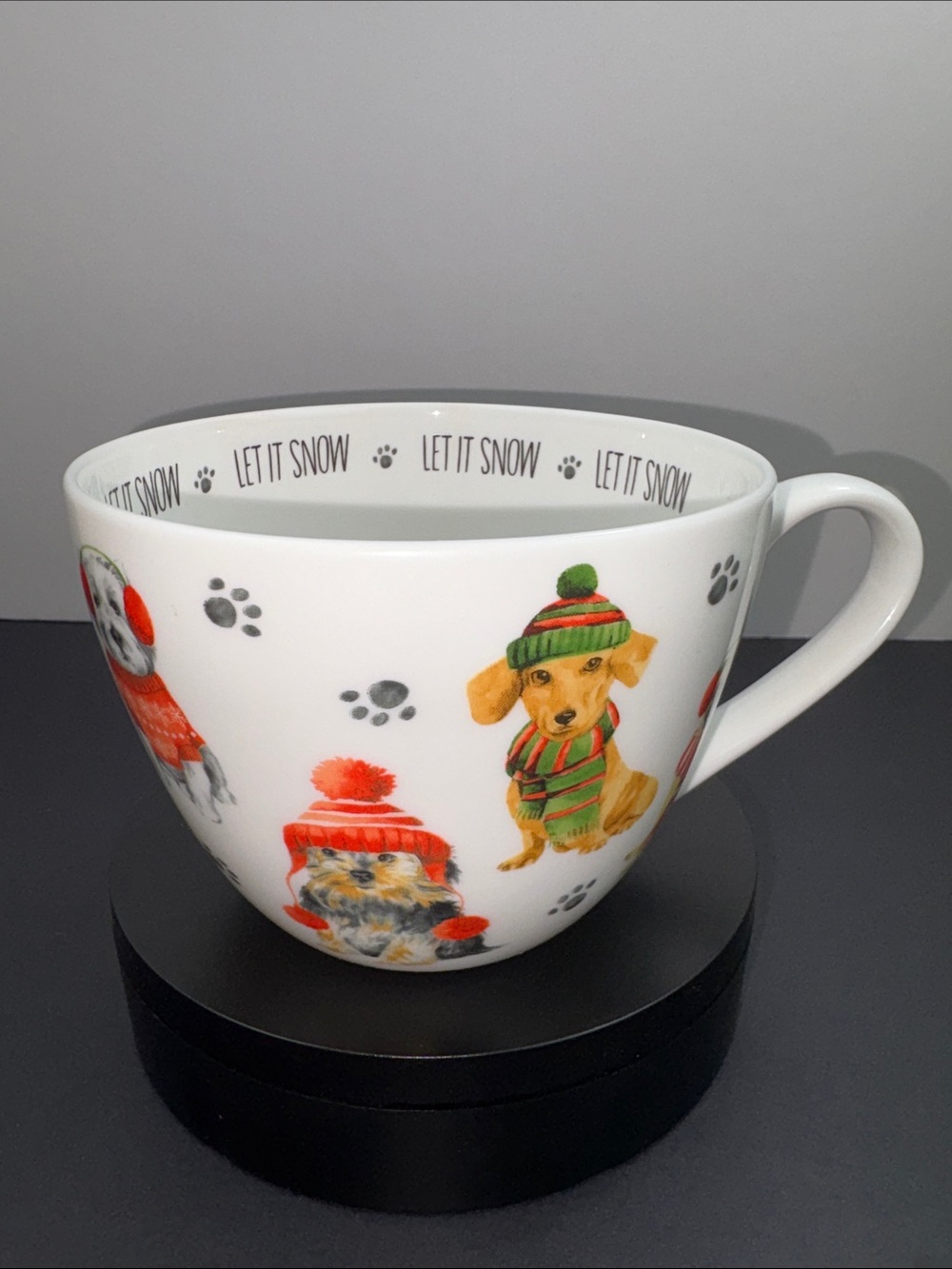 Portobello By Design Dog Mug Winter Hats "Let It Snow" Holiday Christmas